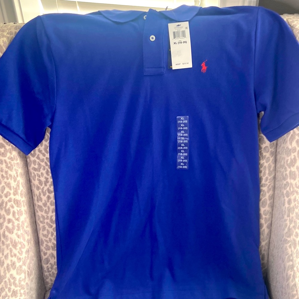 NWTs Ralph Lauren Boys XL 18-20 short sleeve polo in classic blue